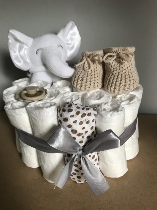 Luiertaart neutraal small met rammelaar | Kraamcadeau | Kraamkado ...