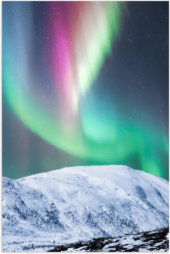 Poster Glanzend – Noorderlicht met Paarse Details boven Grote Sneeuwberg - 40x60 cm Foto op Posterpapier met Glanzende Afwerking