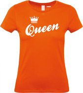 Dames T-shirt met tekst Queen | oranje koningsdag kleding | oranje t-shirt | Oranje | maat S
