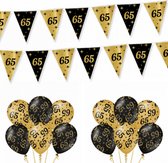 65 Jaar Versiering Classy Black-Gold Feestpakket - 65 Jaar Decoratie - Ballonnen En Slingers Zwart Goud