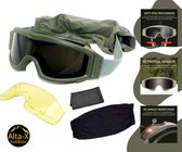 Alta-x - Airsoft bril - Groen - Skibril - Veiligheidsbril - 3 Kleuren Glas verwisselbaar - Airsoft googgles