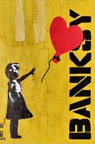 Allernieuwste.nl® Canvas Schilderij Banksy Grafitti Girl with Balloon Yellow - Modern Street Graffiti PopArt - Poster - 50 x 70 cm - Kleur
