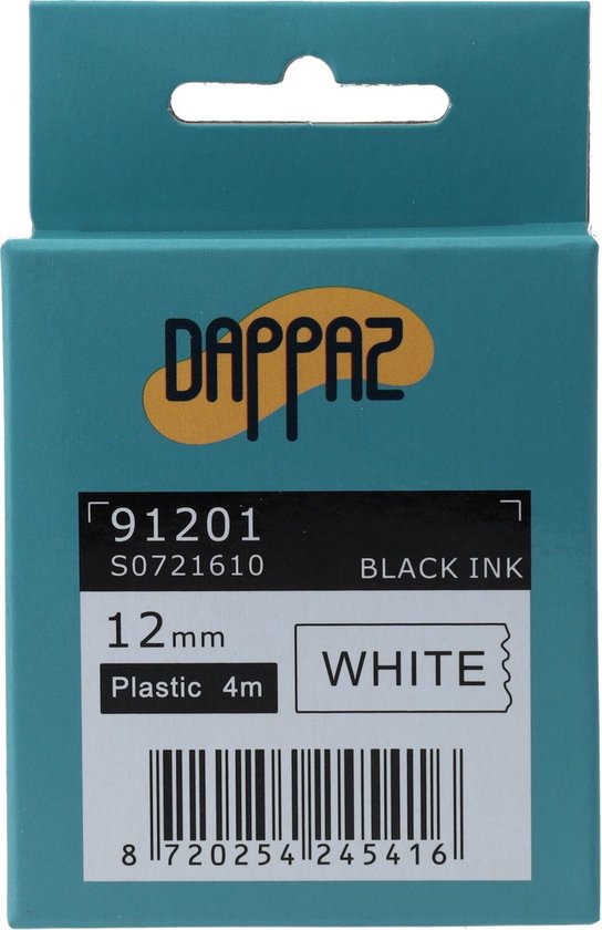 Ruban Plastique Pour étiqueteuse Dymo LetraTag 12mm X 4m - Noir Sur Blanc, Neuf, Compatible