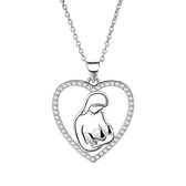 925 Zilveren ketting met hanger-hanger in de vorm van een hart- moeder en baby-Geboorte Ketting