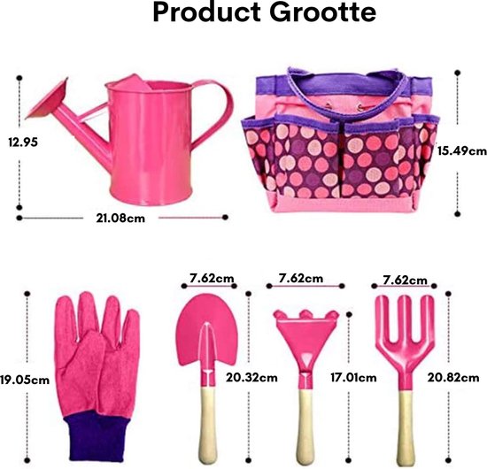 Kinder tuinset Tuingereedschapsset voor kinderen - 6-delig met gieter-tuinhandschoenen-schep-hark-troffel (roze) kinder tuinset van Kreator Kids — afbeelding 5