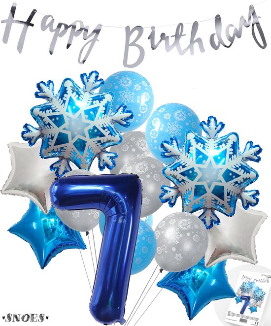 Cijferballon 7 Blauw - Frozen - Ijssterren - Ballonnen Megapakket - Slinger Feestvieren - Verjaardag Snoes