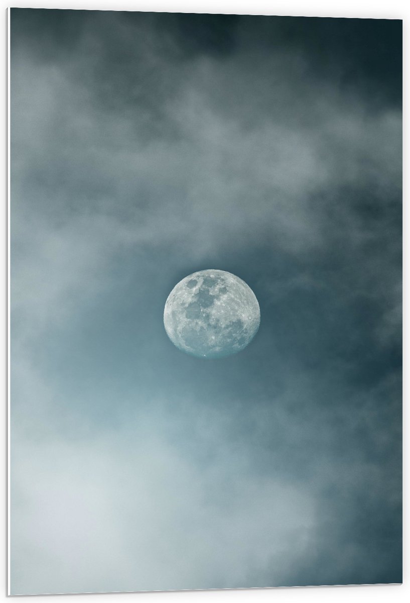 PVC Schuimplaat- Maan tussen Sluierbewolking in de Lucht - 60x90 cm Foto op PVC Schuimplaat
