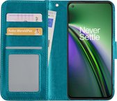 Hoes Geschikt voor OnePlus Nord CE Hoesje Bookcase Hoes Flip Case Book Cover - Hoesje Geschikt voor OnePlus Nord CE Hoes Book Case Hoesje - Turquoise