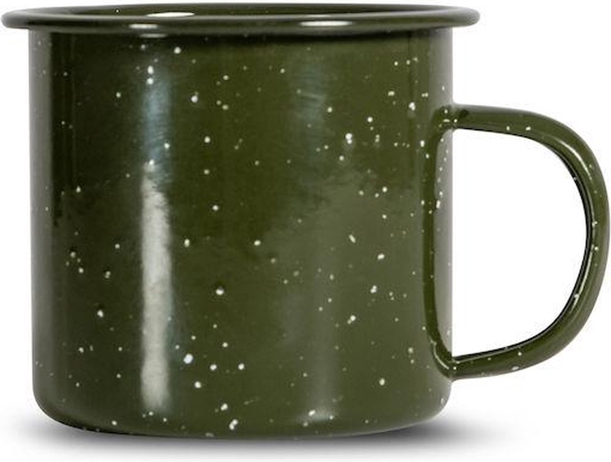 Merkloos geëmailleerde metalen mok, 0.35L, groen, retro design