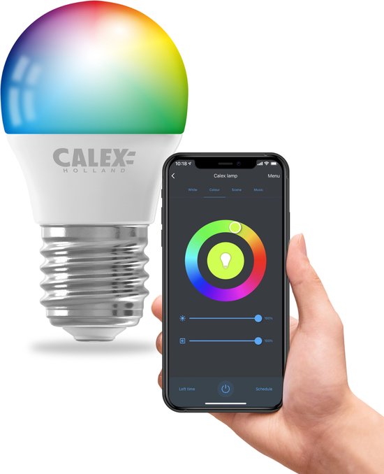Calex Ampoule Intelligente- Eclairage LED Wifi - E27 - Source de Lumière Intelligente - Dimmable - Lumière RVB et Blanche Chaude - 4.9W