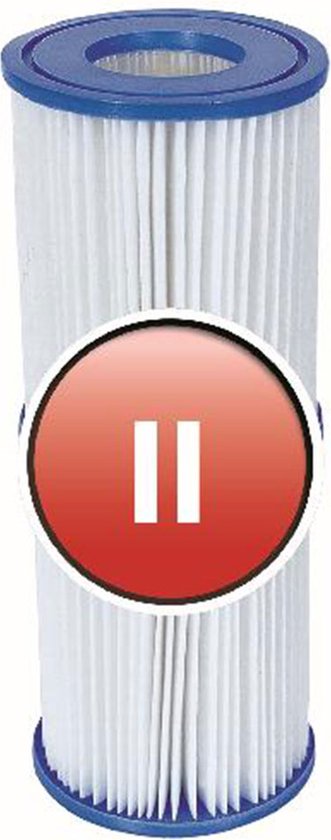 Een Bestway zwembadfilter, type II, met een rood stop-icoon.