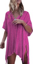 ASTRADAVI Pareo Jurk - Sarong Dress Beachwear -Korte strandkleding Jurk voor Dames met Haakwerk - Roze Fuchsia