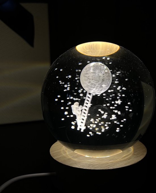 Klarigo® Veilleuse - Lampe LED 3D - Boule de Verres - Lumière Chaude - Lampe de Bureau - Veilleuse Enfants - Lampe Creative