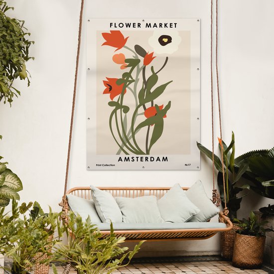 Tuinposter 120x160 cm - Tuindecoratie Bloemen - Planten - Quotes - Pastel - Amsterdam - Poster voor in de tuin - Buiten decoratie - Schutting tuinschilderij - Tuindoek muurdecoratie - Wanddecoratie balkondoek