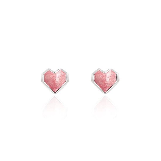 Pearl Hartje Stud Oorknopjes/Oorbellen - Zilverkleurig / Roze | 925 Zilver | Fashion Favorite