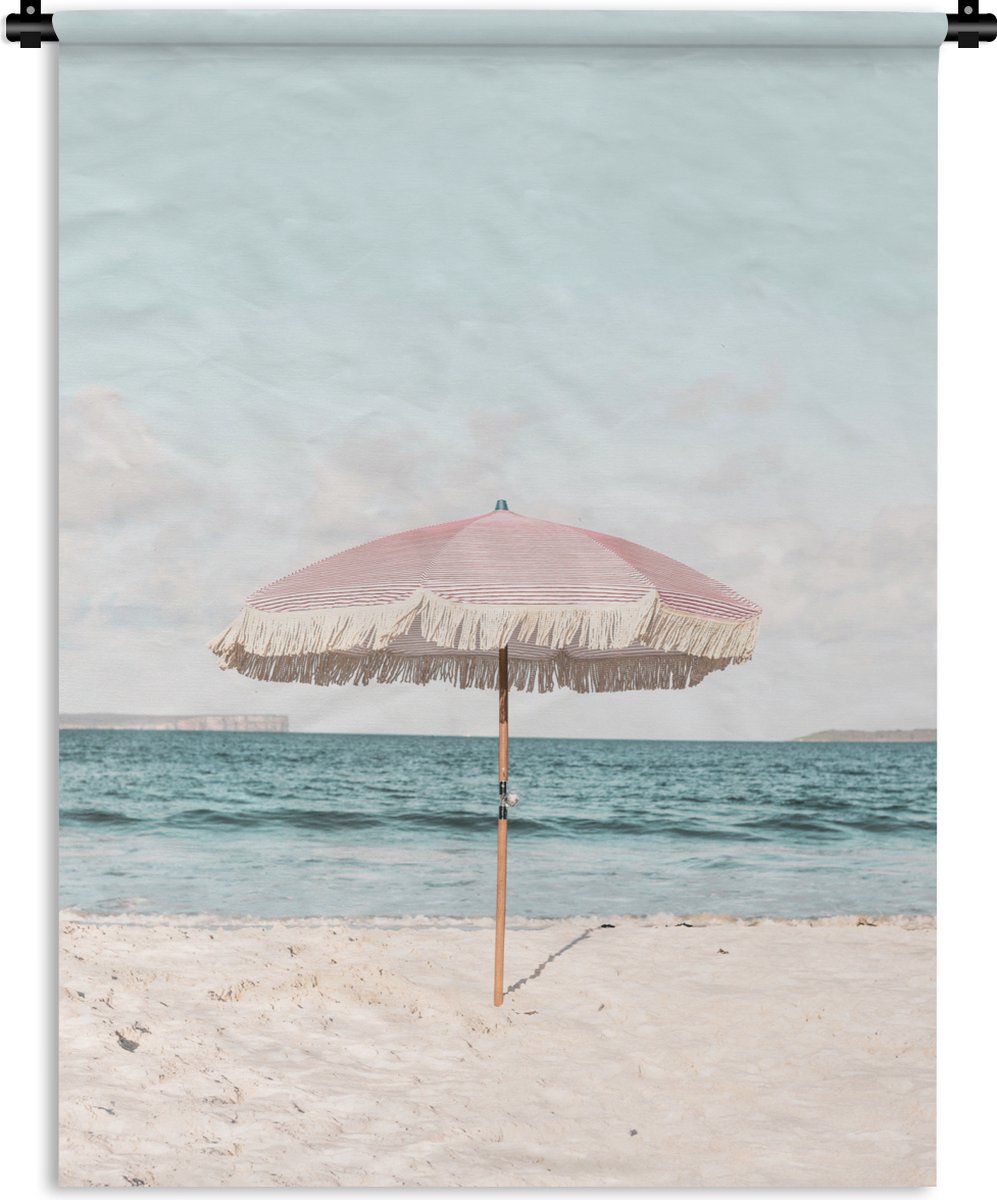Wandkleed - Wanddoek - Parasol - Strand - Zee - Wolken - 150x200 cm - Wandtapijt