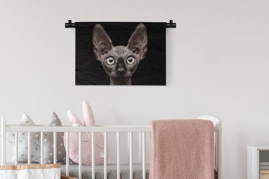 Wandkleed - Wanddoek - Kat - Huisdieren - Portret - Zwart - 60x40 cm - Wandtapijt