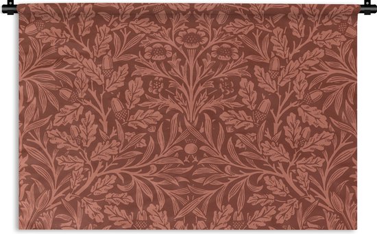 Bruin wandkleed met gedetailleerd patroon van bladeren en eikels, van 1001Tapestries.