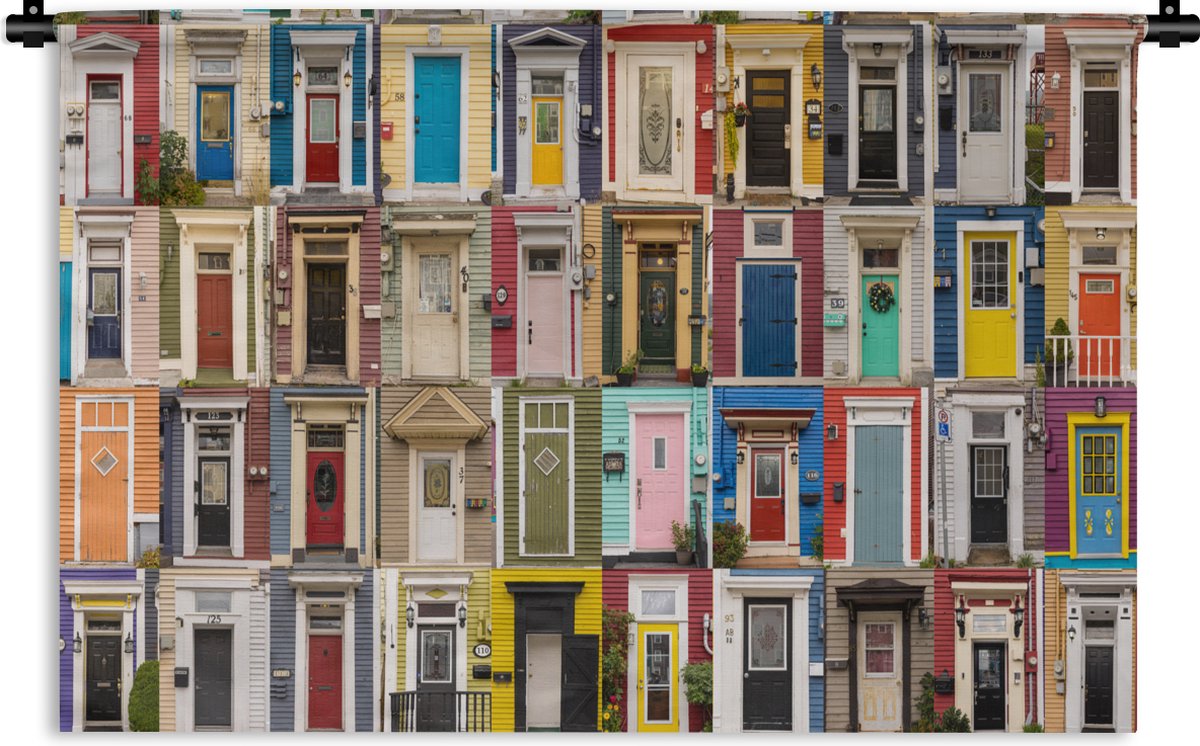 Wandkleed - Wanddoek - Deuren - Kleurrijk - Collage - Architectuur - 150x100 cm - Wandtapijt