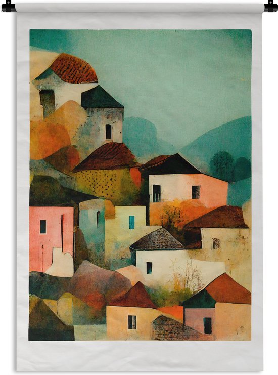 Wandkleed - Wanddoek - Italië - Architectuur - Dorp - Pastel - Kunst - 60x90 cm - Wandtapijt