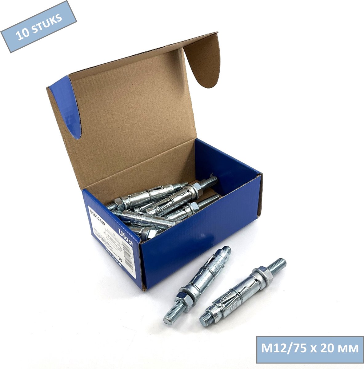 UFAST keilbout - M12/75 x 20mm - Sluitring + moer - Verzinkt - 10 stuks