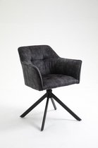 Design stoel LOFT donkergrijs fluweel draaibaar zwart metalen frame met armleuning - 42390