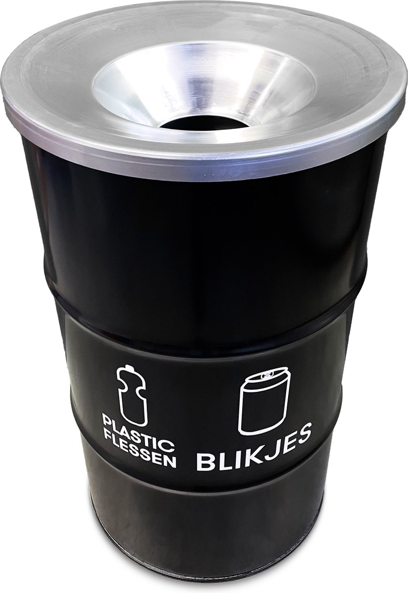 Goedkoopste BinBin Duo 120 Liter met vlamwerend deksel olievat afvalscheiding prullenbak| grote afvalbak| blikjes- flessen inzameling| inzamelbak blikken | Flessen | statiegeld blikken-flessen | Horeca afvalbak