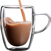 Dubbelwandige Theeglazen met Oor/Handvat – Dubbelwandig Theeglas 350ml – Thermische Glazen – Koffieglazen – Glazen voor Thee, Koffie en Cappuccino – Set van 2