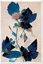 Muurdecoratie Planten - Bladeren - Blauw - Bloemen - 120x180 cm - Tuinposter - Tuindoek - Buitenposter