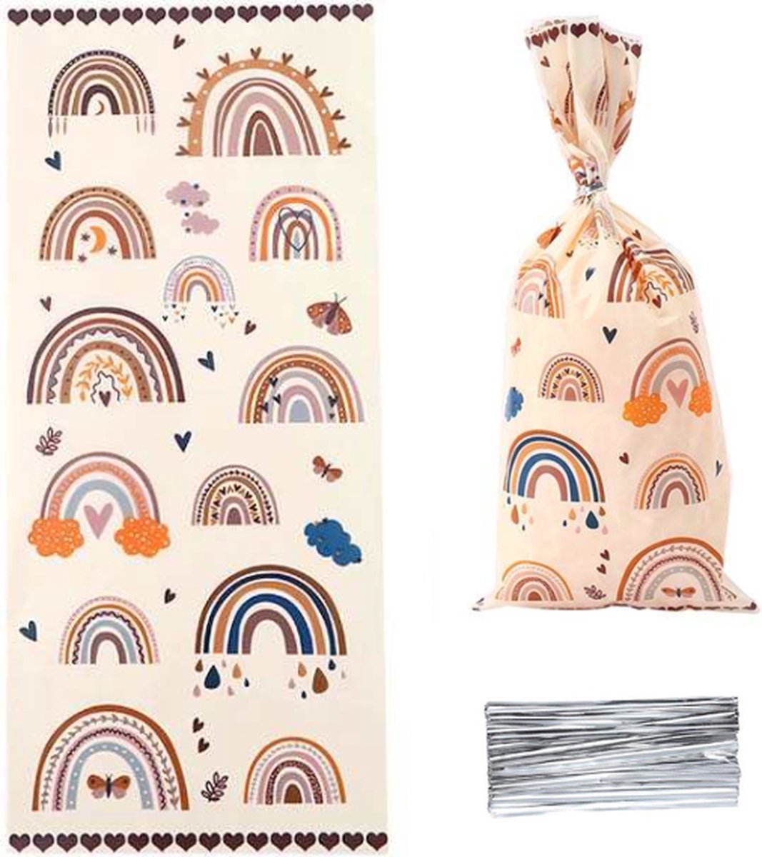 METIWA - 50x Zakjes Regenboog Met Sluitstrips - Uitdeelzakjes - Trakteerzakjes - Uitdeelzakjes Regenboog - Regenboog Decoratie - Snoepzakjes