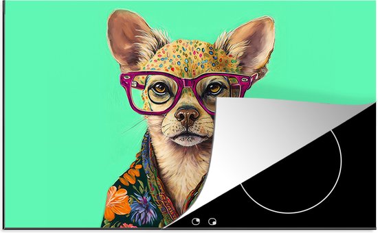KitchenYeah® Inductie beschermer 77x51 cm - Bril - Dier - Hond - Bloemen - Chihuahua - Kookplaataccessoires - Afdekplaat voor kookplaat - Inductiebeschermer - Inductiemat - Inductieplaat mat