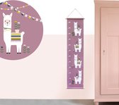 Toise de croissance Lama vieux violet 30cm x 130cm - toise de croissance - accessoire chambre bébé - coton - alpaga - népal - violet - ocre - chambre bébé - chambre bambin - chambre fille - décoration murale - bâtons - ficelle aspect cuir