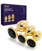 Metaal Gouden Buttplug set voor mannen en vrouwen - 3 delige Anal Plug set - Zwart