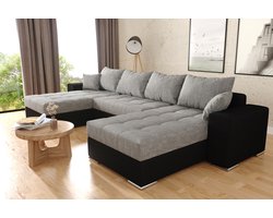 Hoekbank Best Met Slaapfunctie en Opbergruimte - zwart grijs - Hoeksalon U vorm - Hoekzetel wooneiland 'met bed en storage'