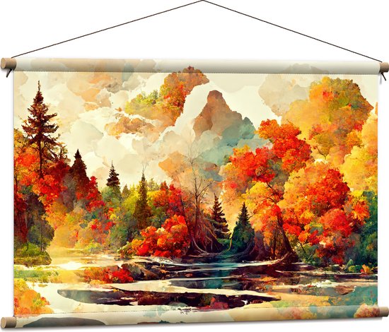 Textielposter - Schilderij van een Landschap tijdens de Herfst - 90x60 cm Foto op Textiel