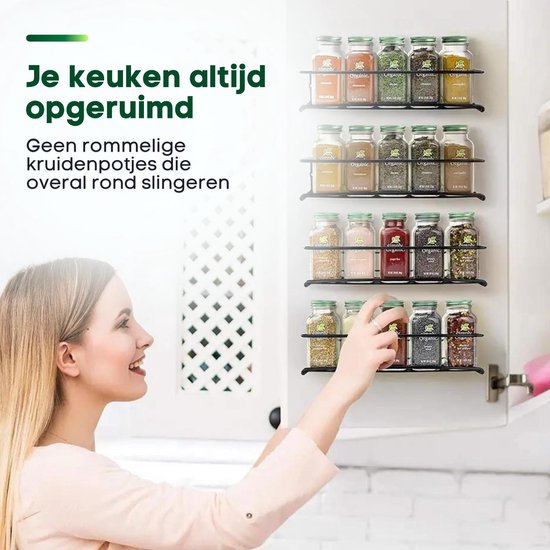 Kruidenrek, keukenhouder zonder boren, set van 2, 40 cm, kruidenrek, hangend met keukenhanddoekhouder, keukenrek, wandorganizer voor specerijen, 304 roestvrij staal, kastdeur voor badkamer en keuken, zwart