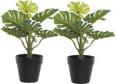 Items Kunstplant Monstera plant in bloempot - 2x - Groen - 20 x 30 cm - Kamerplanten