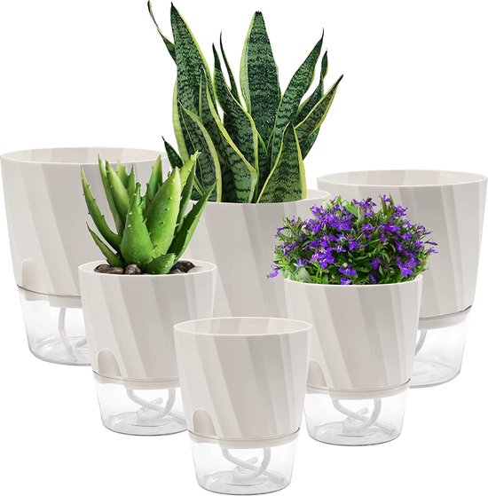 Thirei Bloempotten 6 Stuks – Wit Kunststof, 8,8 Cm, Met Drainagegaten En Bijpassende Onderzetters, Voor Vetplanten, Cactus En Kruiden