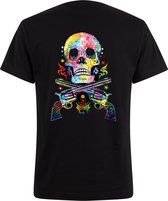 Zwart Neon Tshirt Skull & Guns S