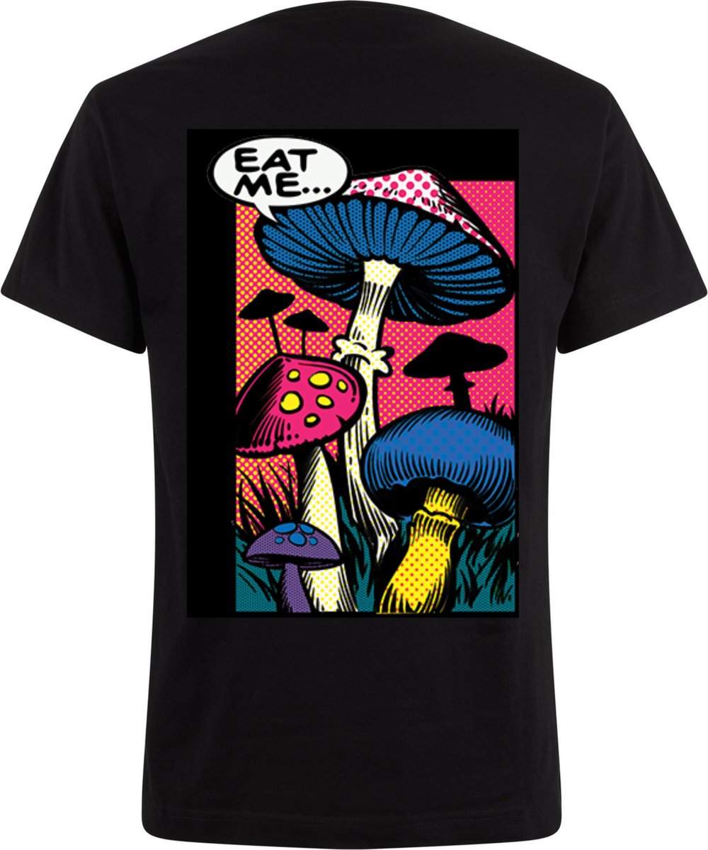 T-shirt heren - Zwart Neon Tshirt Mushrooms Comic S
