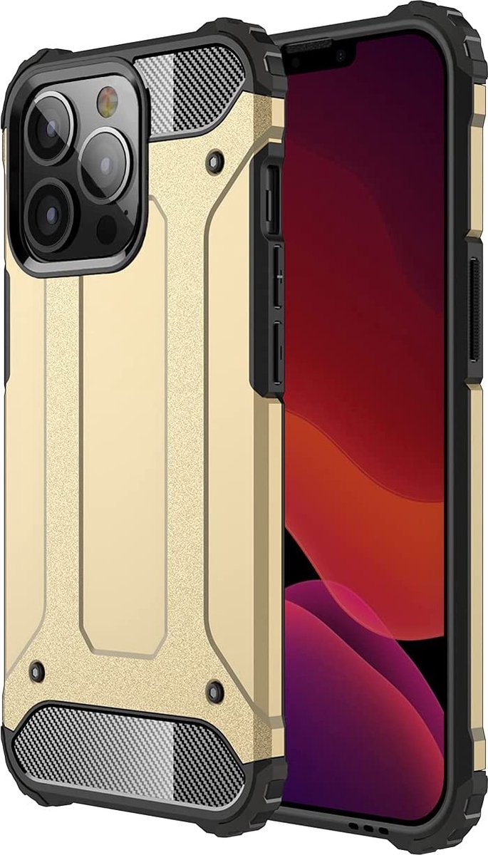 Schokbestendig Heavy Duty Hoesje Geschikt voor: iPhone 14 Pro Shock Proof Hybride - Back Cover - Dual Layer Armor Case - Extra Stevig - Goud