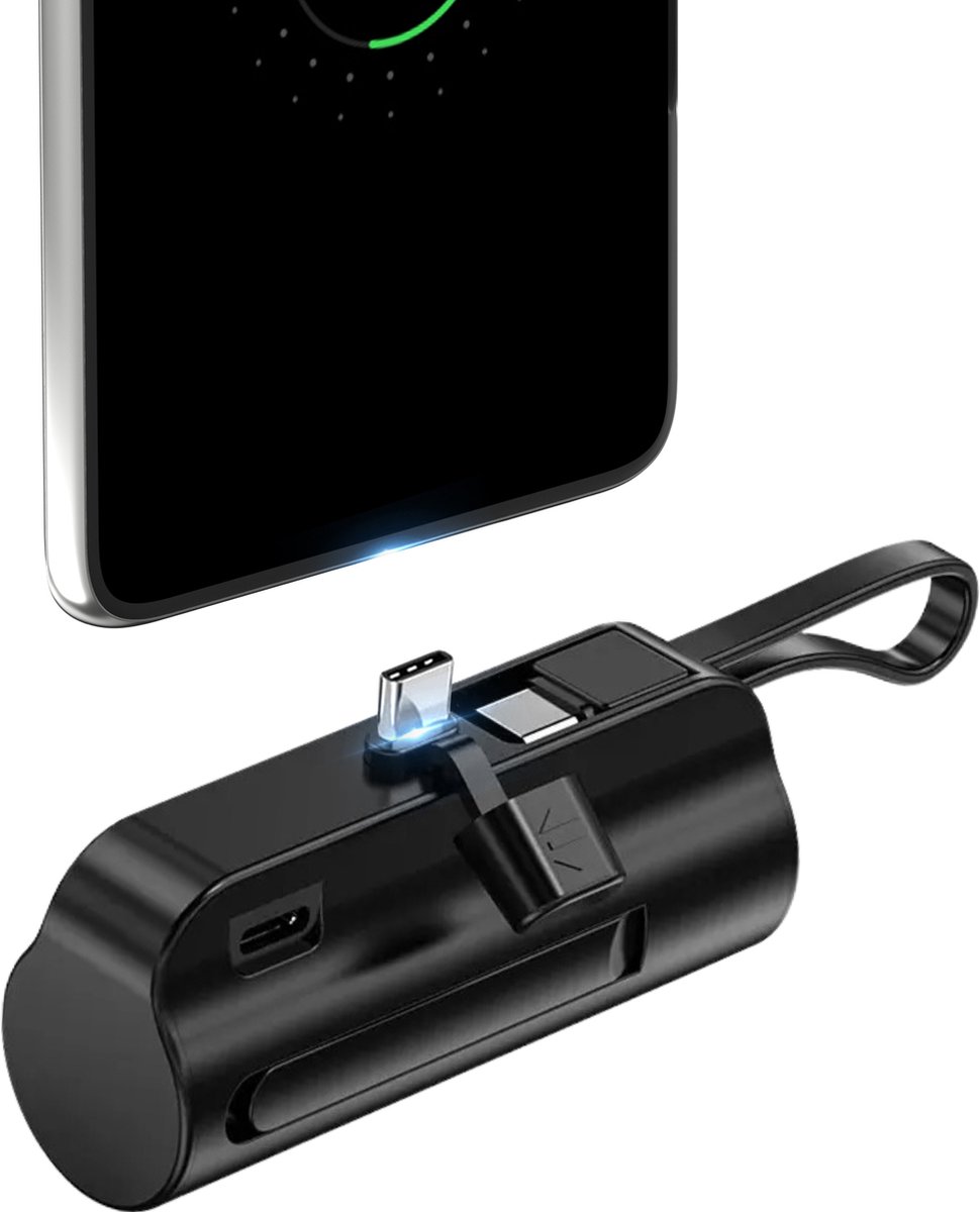 DOUBLE MM - Mini Powerbank - Powerbank Samsung - 5000 mAH - Draadloos - Krachtig En Compact - Kleur Zwart