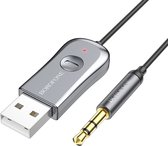 BOROFONE Draadloze USB Bluetooth Audio Adapter Auto / Receiver (Ontvanger) - Voor Auto Radio / Stereo - Inclusief Jack 3.5 MM Aux & USB Aansluiting Connector BC44 - GRIJS