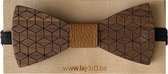 Lay3rD Lasercut - Nœud papillon en bois - Nœud papillon - Noyer foncé - Cuir marron clair