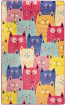 Asir-tapijt (100 x 160). Katten - Kleurrijk