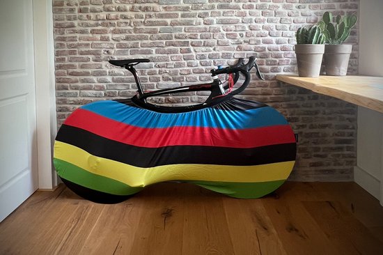 WHEEL fietssok van DS COVERS – Indoor – Stofvrij – Ademend – Stretch fit – Universeel MTB of Racefiets – kleur Rainbow
