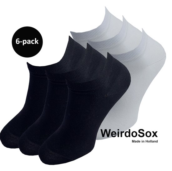 WeirdoSox Bamboe naadloze sneaker sokken Zwart / Wit - Anti zweet - Anti bacterieel - Dames en heren - 6 Paar - Maat 39/42
