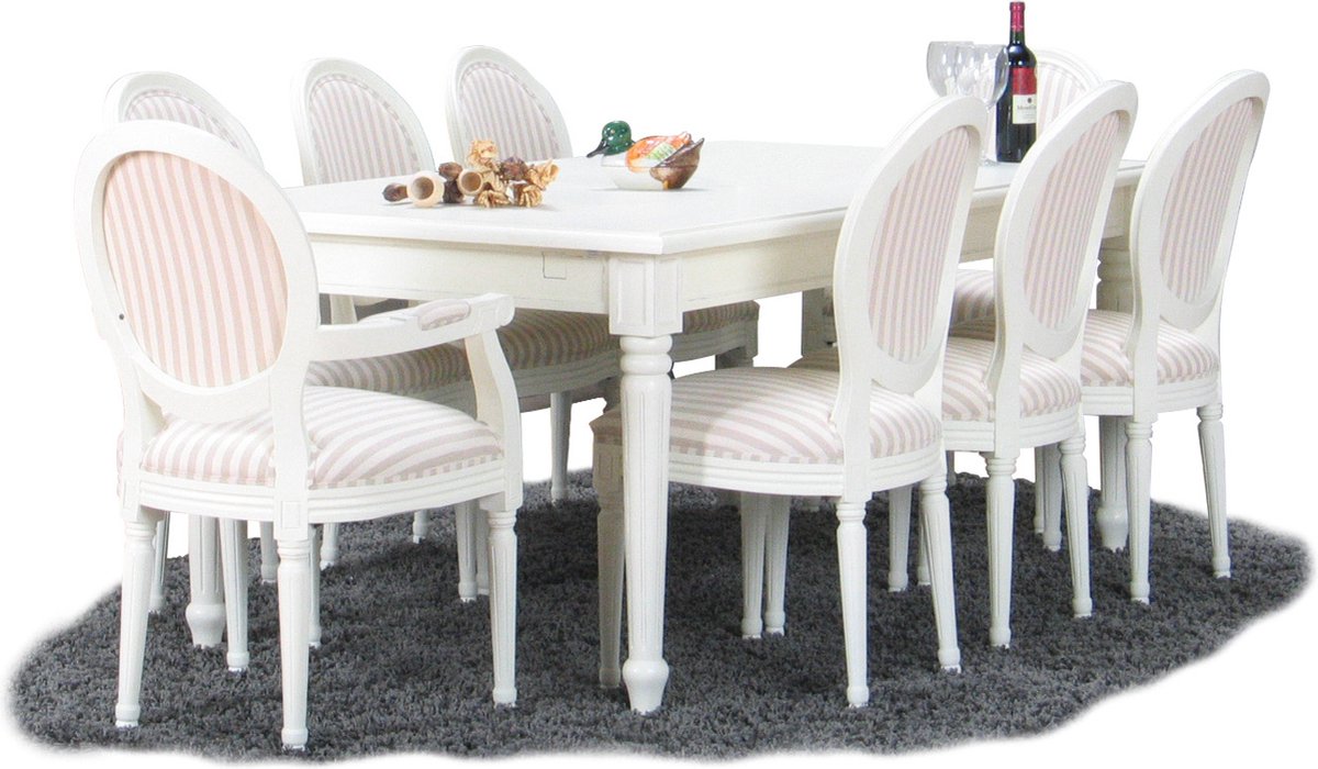 Mozart Rococo - Eethoek met 8 stoelen - 100x180 cm - Wit