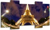 GroepArt - Schilderij - Eiffeltoren - Geel, Paars, Grijs - 120x65 5Luik - Foto Op Canvas - GroepArt 6000+ Schilderijen 0p Canvas Art Collectie - Wanddecoratie
