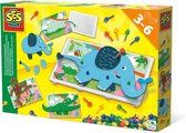 SES - Ik Leer - Puzzles d'animaux en mosaïque - avec 100 épingles en 4 couleurs - utilisables encore et encore
